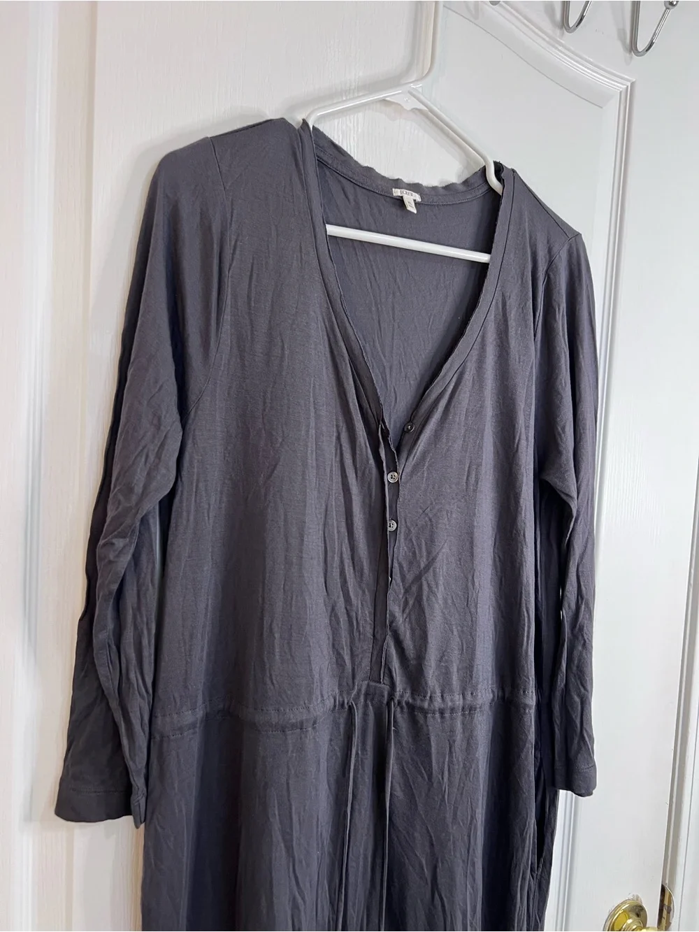 J.crew Casual Long Sleeve Drawstring Henley Dress Charcoal Gray size xL